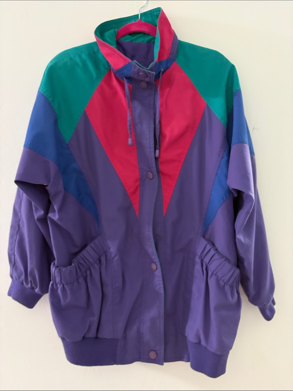 Vintage Colorblock Windbreaker Jacket - Purple, Teal & Pink size Medium